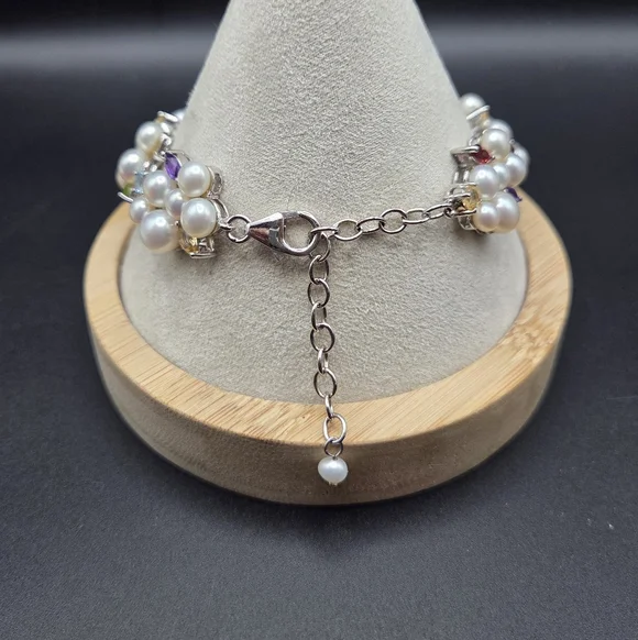 Ross Simons Pearl and Gemstone Bracelet. 7.5 Inch With 2 Inch Extender. - Picture 3 of 5